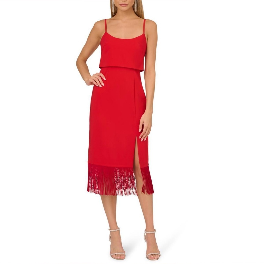 Adrianna Papell Red Spaghetti Strap Sundress Midi